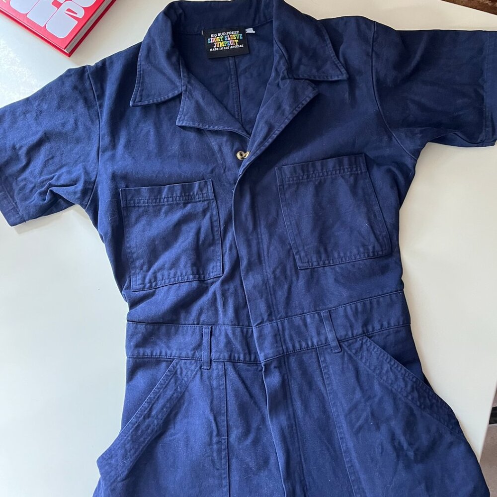 Big Bud Press Navy Blue Short Sleeve Jumpsuit Coverall Medium - Picture 2 of 5